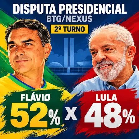 Flávio Bolsonaro aparece com 52% e Lula marca 48% nos votos válidos, indica pesquisa BTG/Nexus